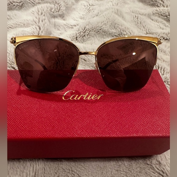 Cartier Women's Sunglasses with Gold Frame and Red Lenses - Picture 5 of 8